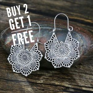Silver Flower Boho Earrings